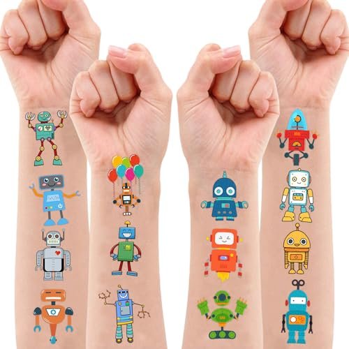 Cute Robot Temporary Tattoos for Kids - 60 PCS (5 Sheets) Pre-Cut Robot Stickers, Party Favors, Birthday Decorations, Classroom Prizes - görsel 14