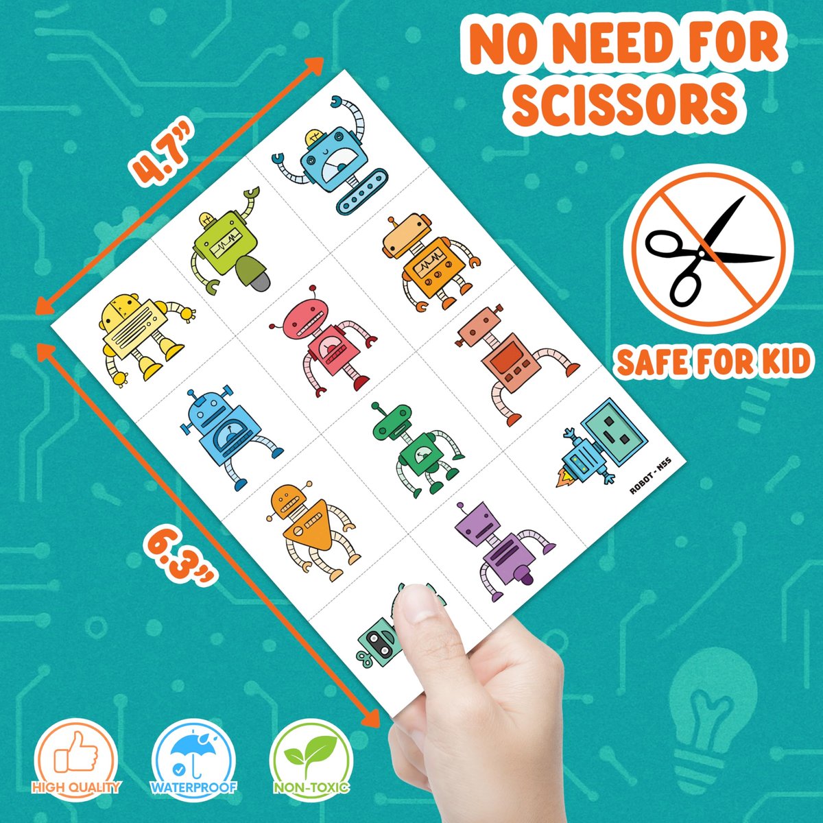 Cute Robot Temporary Tattoos for Kids - 60 PCS (5 Sheets) Pre-Cut Robot Stickers, Party Favors, Birthday Decorations, Classroom Prizes - görsel 7