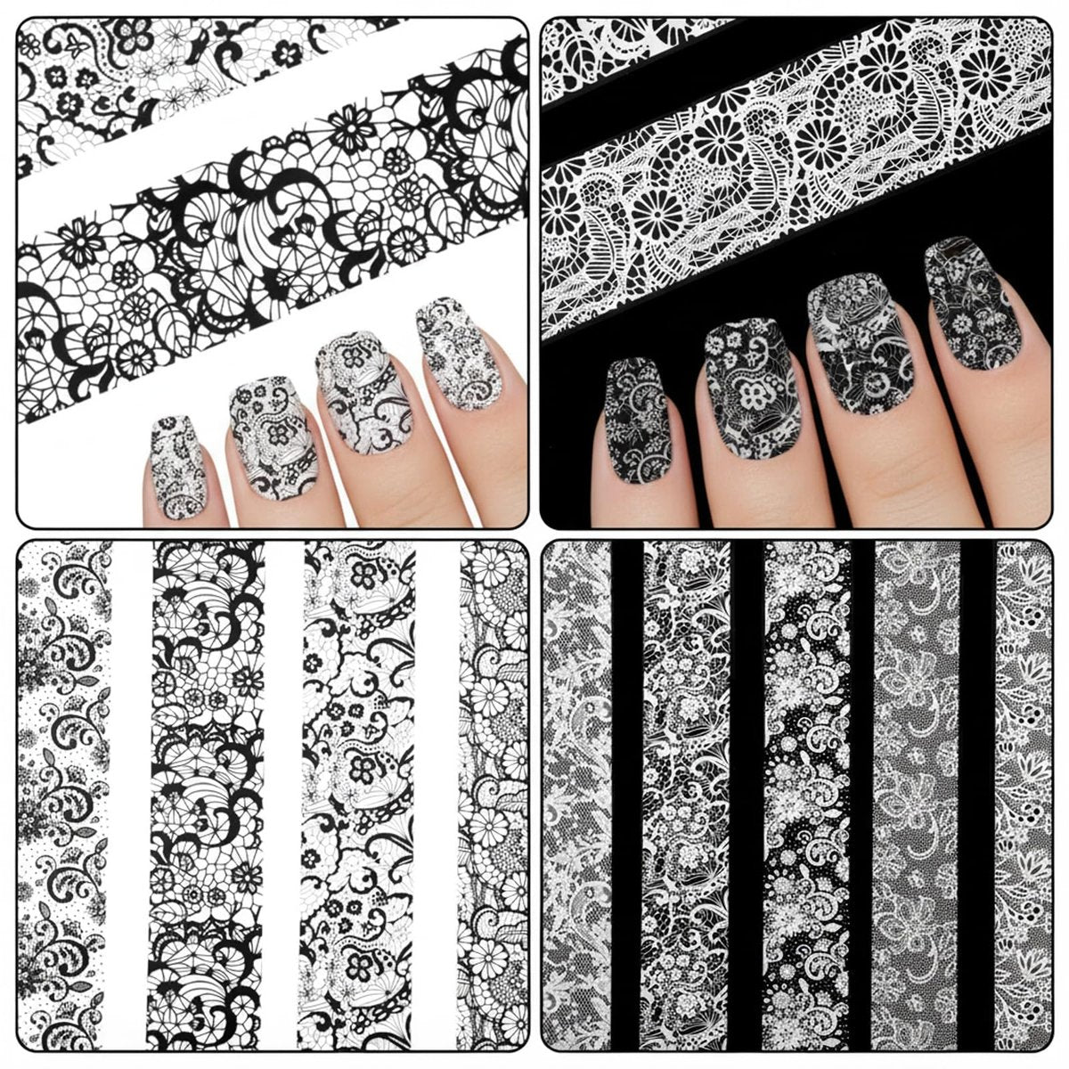 20 Rolls White and Black Lace Nail Foil Transfer Stickers - Flower Nail Art Decals for DIY Manicure - görsel 13