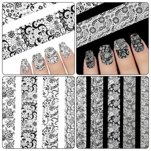 20 Rolls White and Black Lace Nail Foil Transfer Stickers - Flower Nail Art Decals for DIY Manicure - görsel 14