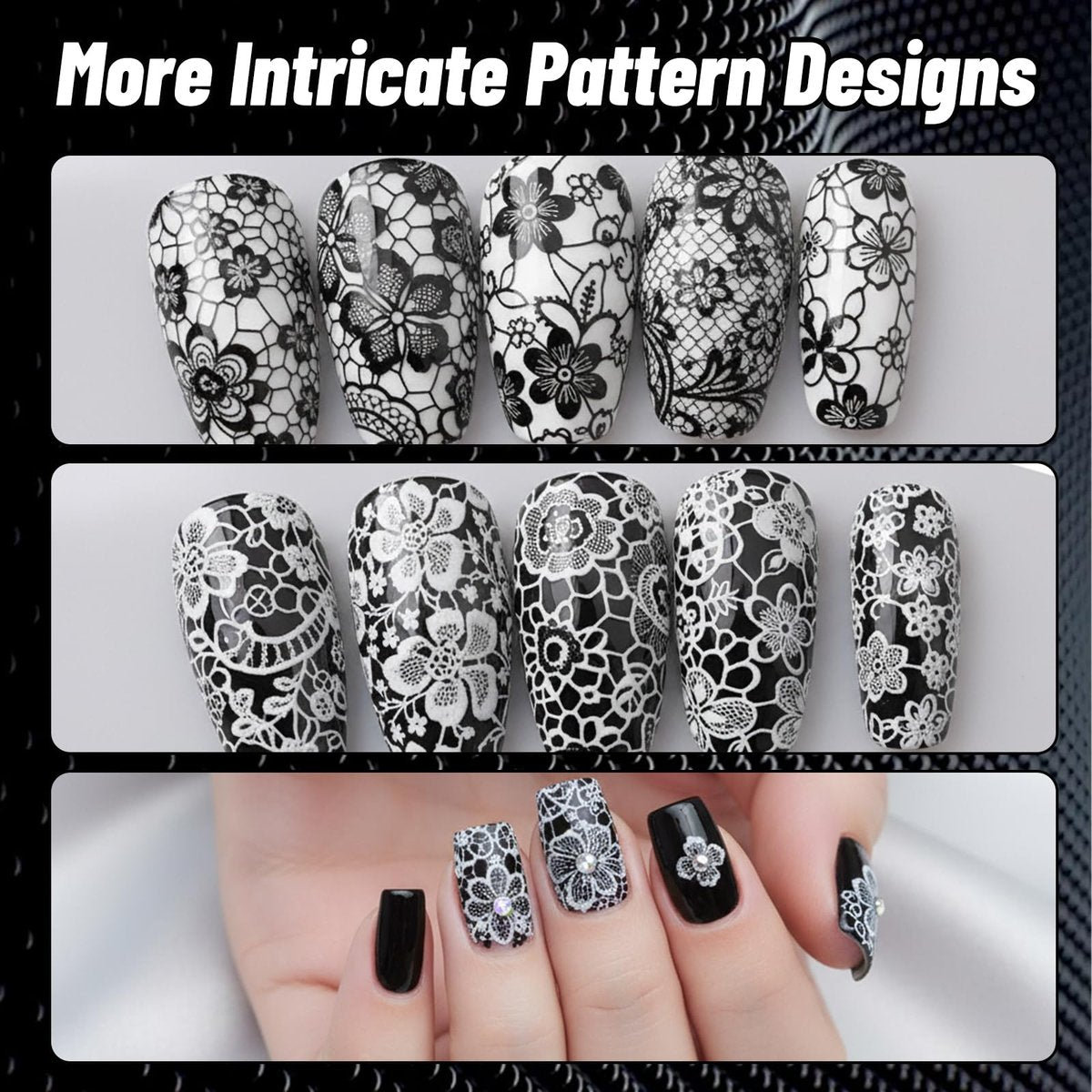 20 Rolls White and Black Lace Nail Foil Transfer Stickers - Flower Nail Art Decals for DIY Manicure - görsel 5