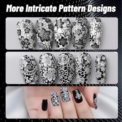 20 Rolls White and Black Lace Nail Foil Transfer Stickers - Flower Nail Art Decals for DIY Manicure