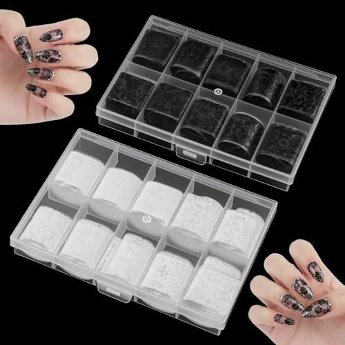 20 Rolls White and Black Lace Nail Foil Transfer Stickers - Flower Nail Art Decals for DIY Manicure - görsel 2