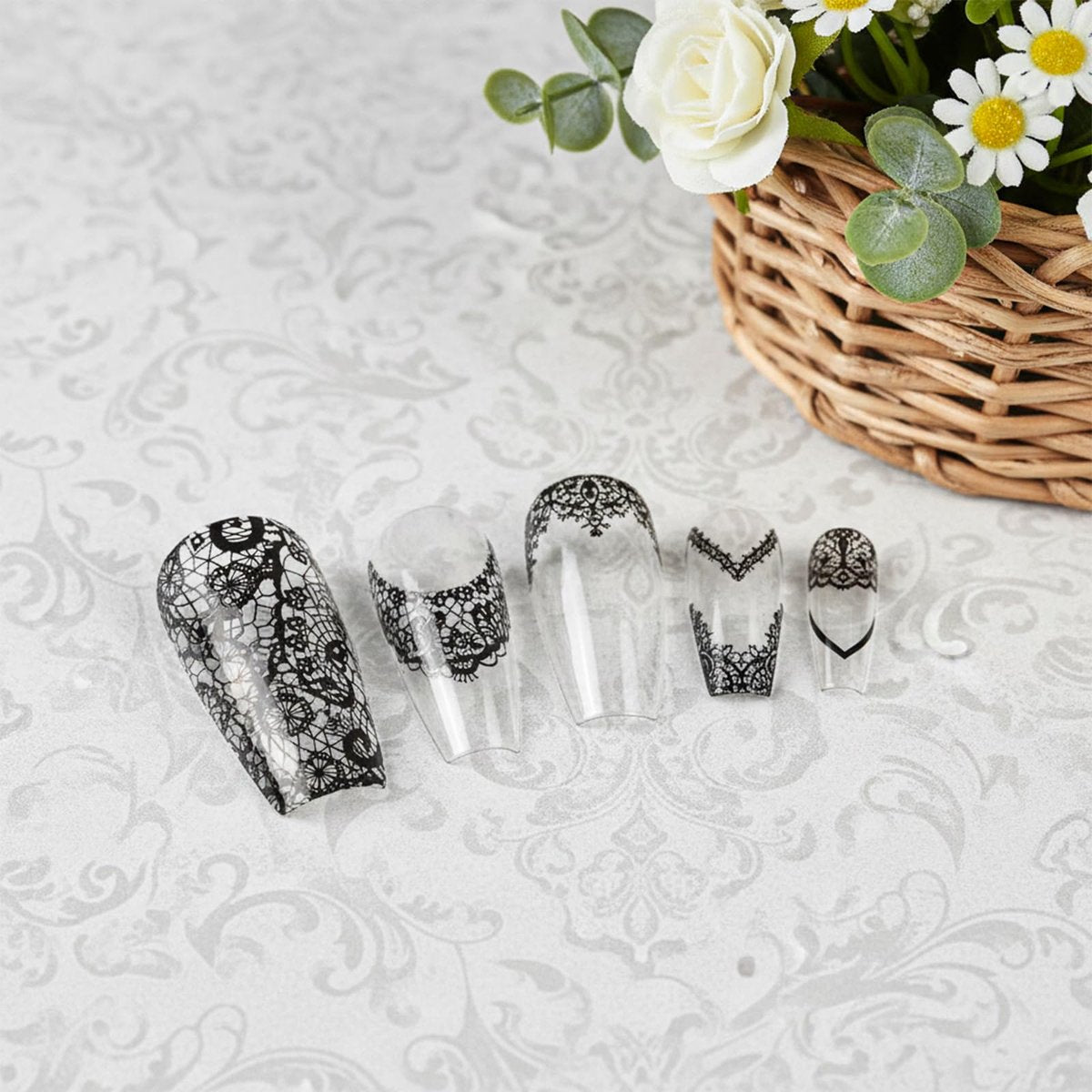 20 Rolls White and Black Lace Nail Foil Transfer Stickers - Flower Nail Art Decals for DIY Manicure - görsel 11