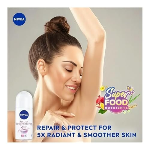 NIVEA Women Extra Brightening Roll-On Deodorant 25ml – 48H Sweat & Odor Protection, Vitamin C & Licorice Formula, 2-Pack Avelisse
