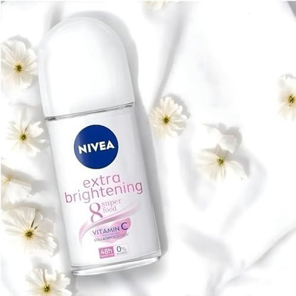 NIVEA Women Extra Brightening Roll-On Deodorant 25ml – 48H Sweat & Odor Protection, Vitamin C & Licorice Formula, 2-Pack Avelisse