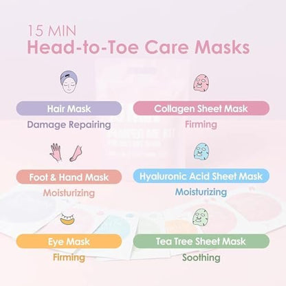 Naisture 15 Min Pamper Me Kit Duo Pack – Korean Spa Skincare Gift Sets for Women (14 Masks: Hair, Face, Eye, Hand & Foot) Avelisse