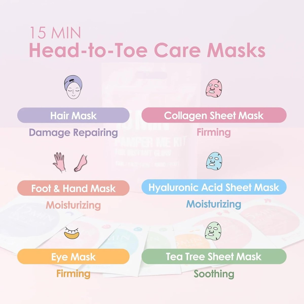 Naisture 15 Min Pamper Me Kit Duo Pack – Korean Spa Skincare Gift Sets for Women (14 Masks: Hair, Face, Eye, Hand & Foot) Avelisse