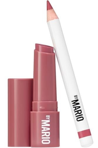 MAKEUP BY MARIO Rosewood Glow Lip Kit - Mini MoistureGlow Plumping Lip Serum & Ultra Suede Sculpting Lip Pencil, Rich Mauve - Hydrating Plumping Lip Duo, Travel Size Avelisse
