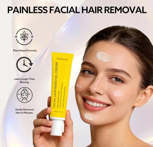 Elixbloom Facial Hair Removal Cream for Women – Painless & Gentle for Sensitive Skin, Chin, Upper Lip, Cheeks, 1.69 Fl Oz Avelisse