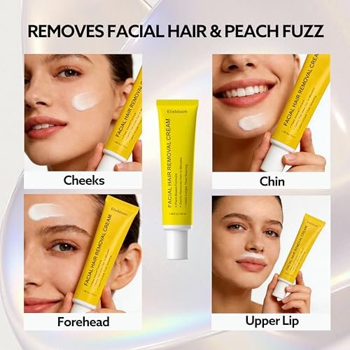 Elixbloom Facial Hair Removal Cream for Women – Painless & Gentle for Sensitive Skin, Chin, Upper Lip, Cheeks, 1.69 Fl Oz Avelisse