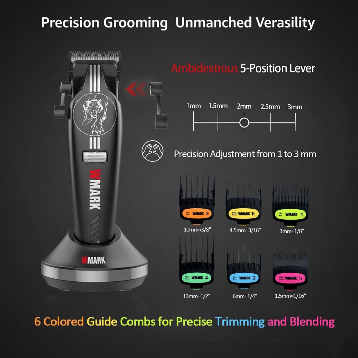 WMARK Professional Cordless Hair Clippers for Men – DLC Titanium Ceramic Blades, Stepless Speed Control, Long Battery Life – NG-8634KIT - görsel 9
