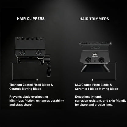WMARK Professional Cordless Hair Clippers for Men – DLC Titanium Ceramic Blades, Stepless Speed Control, Long Battery Life – NG-8634KIT