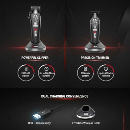 WMARK Professional Cordless Hair Clippers for Men – DLC Titanium Ceramic Blades, Stepless Speed Control, Long Battery Life – NG-8634KIT