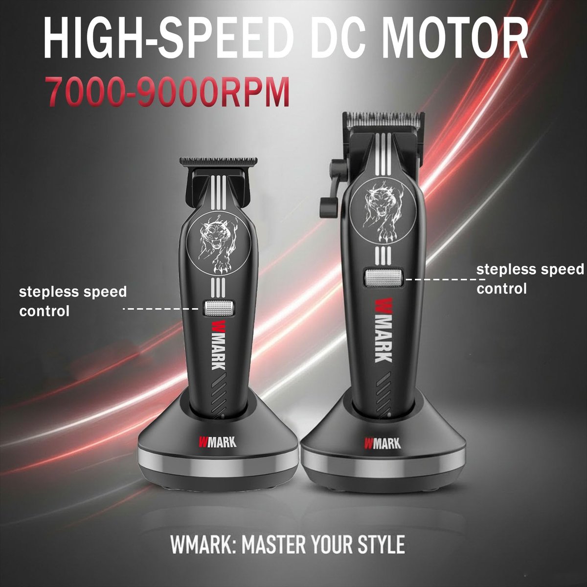WMARK Professional Cordless Hair Clippers for Men – DLC Titanium Ceramic Blades, Stepless Speed Control, Long Battery Life – NG-8634KIT - görsel 3