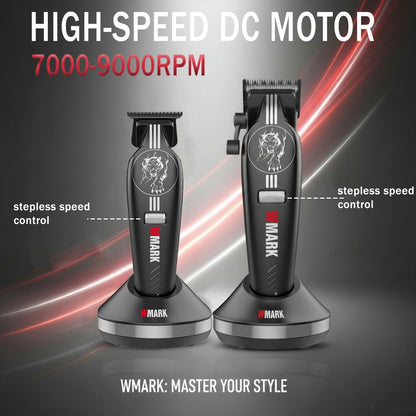 WMARK Professional Cordless Hair Clippers for Men – DLC Titanium Ceramic Blades, Stepless Speed Control, Long Battery Life – NG-8634KIT