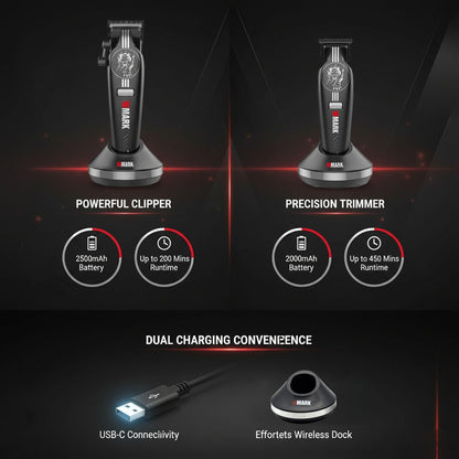 WMARK Professional Cordless Hair Clippers for Men – DLC Titanium Ceramic Blades, Stepless Speed Control, Long Battery Life – NG-8634KIT