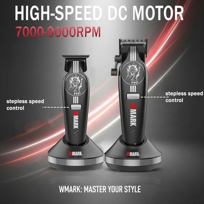 WMARK Professional Cordless Hair Clippers for Men – DLC Titanium Ceramic Blades, Stepless Speed Control, Long Battery Life – NG-8634KIT