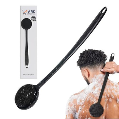 Silicone Back Scrubber for Shower – Long Handle Body Brush for Hard-to-Reach Areas, Gentle Exfoliating Body Scrubber for Sensitive Skin, Hygienic Loofah Alternative to Reduce Back Acne Avelisse