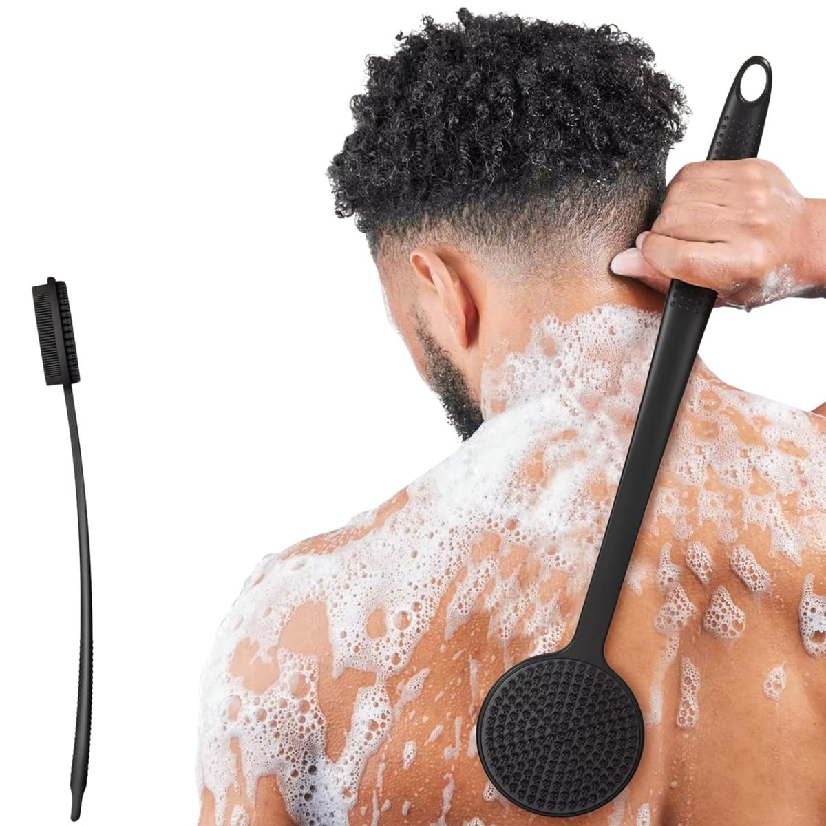 Silicone Back Scrubber for Shower – Long Handle Body Brush for Hard-to-Reach Areas, Gentle Exfoliating Body Scrubber for Sensitive Skin, Hygienic Loofah Alternative to Reduce Back Acne Avelisse