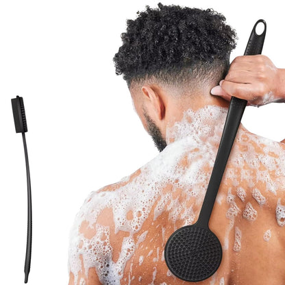Silicone Back Scrubber for Shower – Long Handle Body Brush for Hard-to-Reach Areas, Gentle Exfoliating Body Scrubber for Sensitive Skin, Hygienic Loofah Alternative to Reduce Back Acne Avelisse