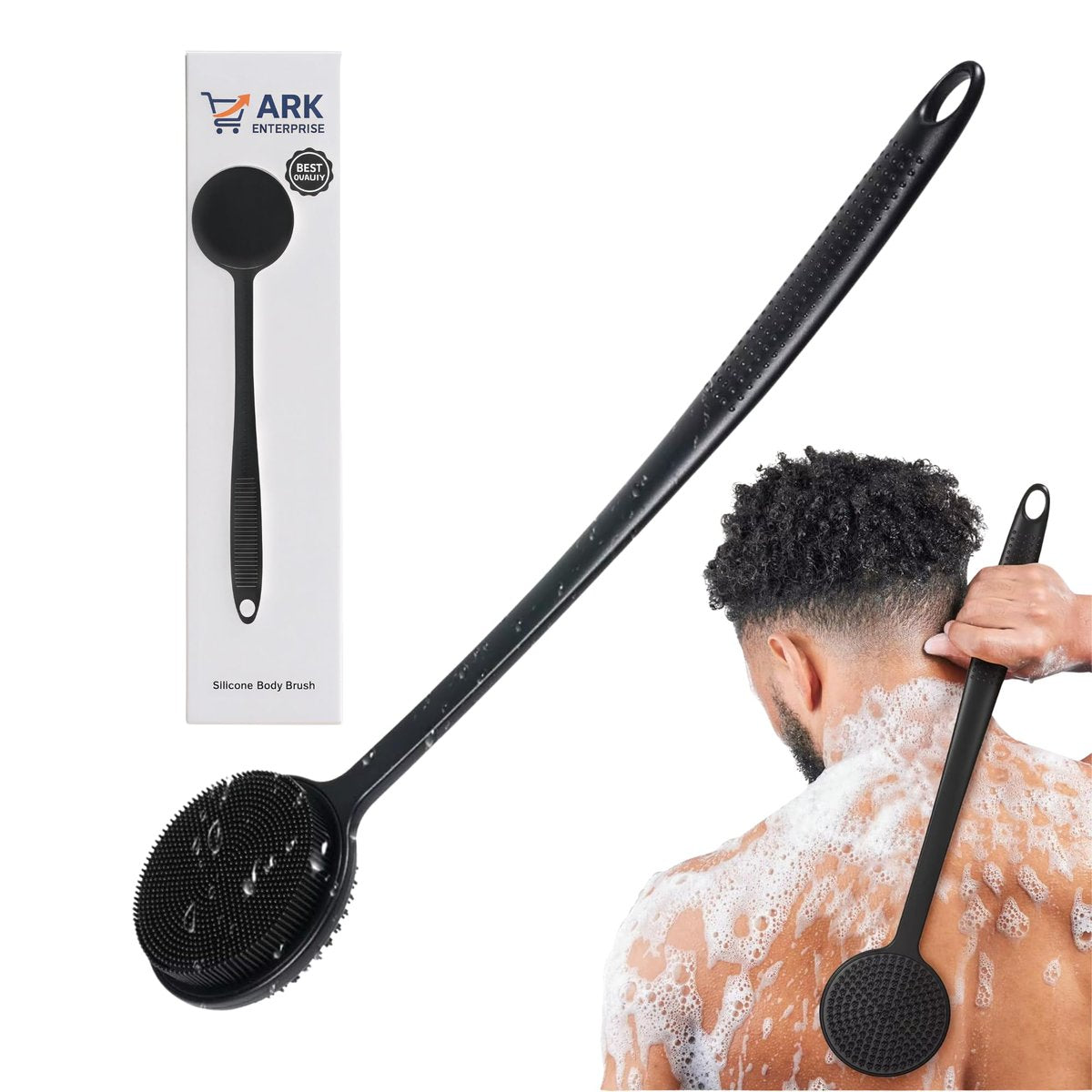 Silicone Back Scrubber for Shower – Long Handle Body Brush for Hard-to-Reach Areas, Gentle Exfoliating Body Scrubber for Sensitive Skin, Hygienic Loofah Alternative to Reduce Back Acne Avelisse