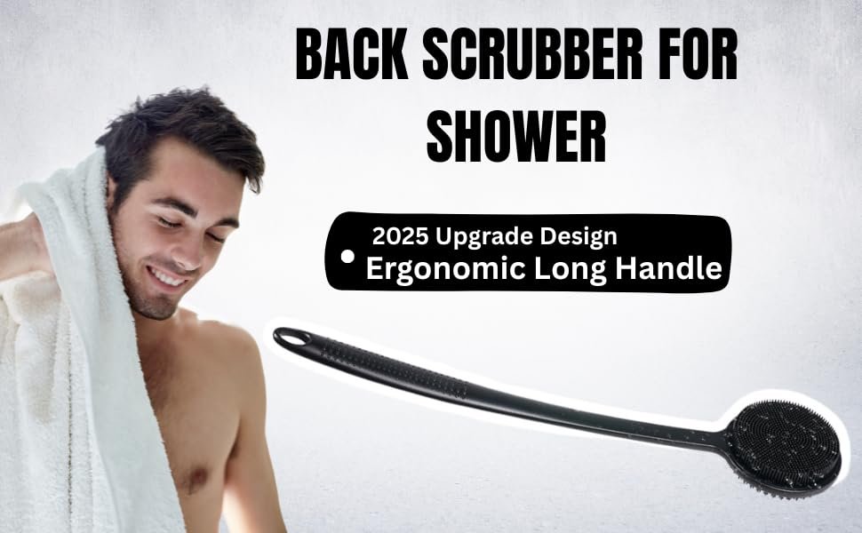 Silicone Back Scrubber for Shower – Long Handle Body Brush for Hard-to-Reach Areas, Gentle Exfoliating Body Scrubber for Sensitive Skin, Hygienic Loofah Alternative to Reduce Back Acne Avelisse