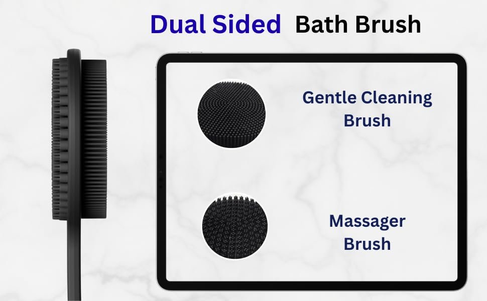 Silicone Back Scrubber for Shower – Long Handle Body Brush for Hard-to-Reach Areas, Gentle Exfoliating Body Scrubber for Sensitive Skin, Hygienic Loofah Alternative to Reduce Back Acne Avelisse