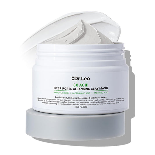 Dr.Leo 3X Acid Clay Mask with Amazonian White & Glacier Clay - Deep Cleansing Facial Mask for Pore Minimizing, Oil Control & Detox - Suitable for All Skin Types (3.53 oz) Avelisse