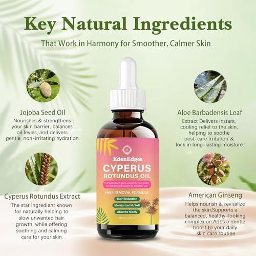 Natural Cyperus Rotundus Oil | Reducing Body Hair Growth & Hair Growth Inhibitor for Women & Men | Hair Removal Oil, Slows Unwanted Hair on Body | Soothes Skin, Suitable for All Skin Types | 60ml Avelisse