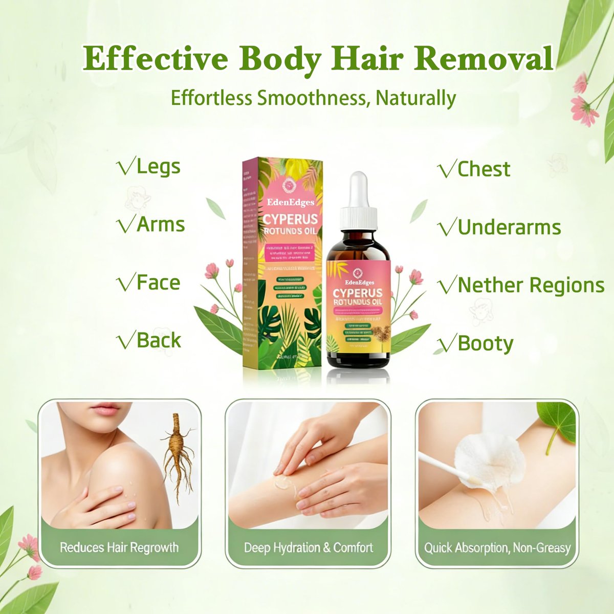 Natural Cyperus Rotundus Oil | Reducing Body Hair Growth & Hair Growth Inhibitor for Women & Men | Hair Removal Oil, Slows Unwanted Hair on Body | Soothes Skin, Suitable for All Skin Types | 60ml Avelisse