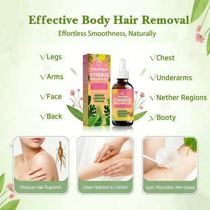 Natural Cyperus Rotundus Oil | Reducing Body Hair Growth & Hair Growth Inhibitor for Women & Men | Hair Removal Oil, Slows Unwanted Hair on Body | Soothes Skin, Suitable for All Skin Types | 60ml Avelisse