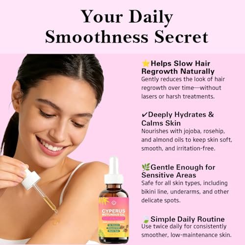 Natural Cyperus Rotundus Oil | Reducing Body Hair Growth & Hair Growth Inhibitor for Women & Men | Hair Removal Oil, Slows Unwanted Hair on Body | Soothes Skin, Suitable for All Skin Types | 60ml Avelisse