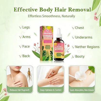 Natural Cyperus Rotundus Oil | Reducing Body Hair Growth & Hair Growth Inhibitor for Women & Men | Hair Removal Oil, Slows Unwanted Hair on Body | Soothes Skin, Suitable for All Skin Types | 60ml Avelisse