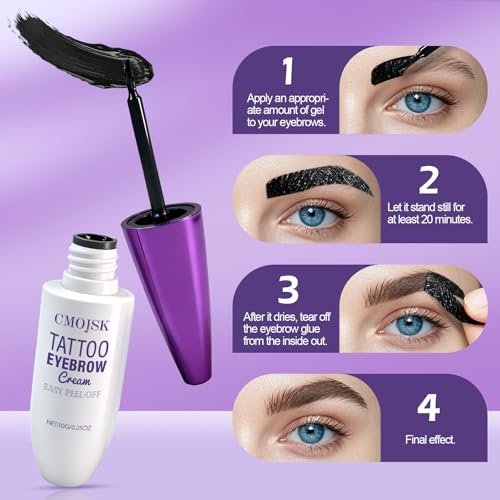 CMOJSK Tattoo Eyebrow Gel – Easy Peel Off, Semi-Permanent Eyebrow Tint for Natural-Looking, Waterproof, Sweatproof Brows (Black, 2-Pack) - görsel 14