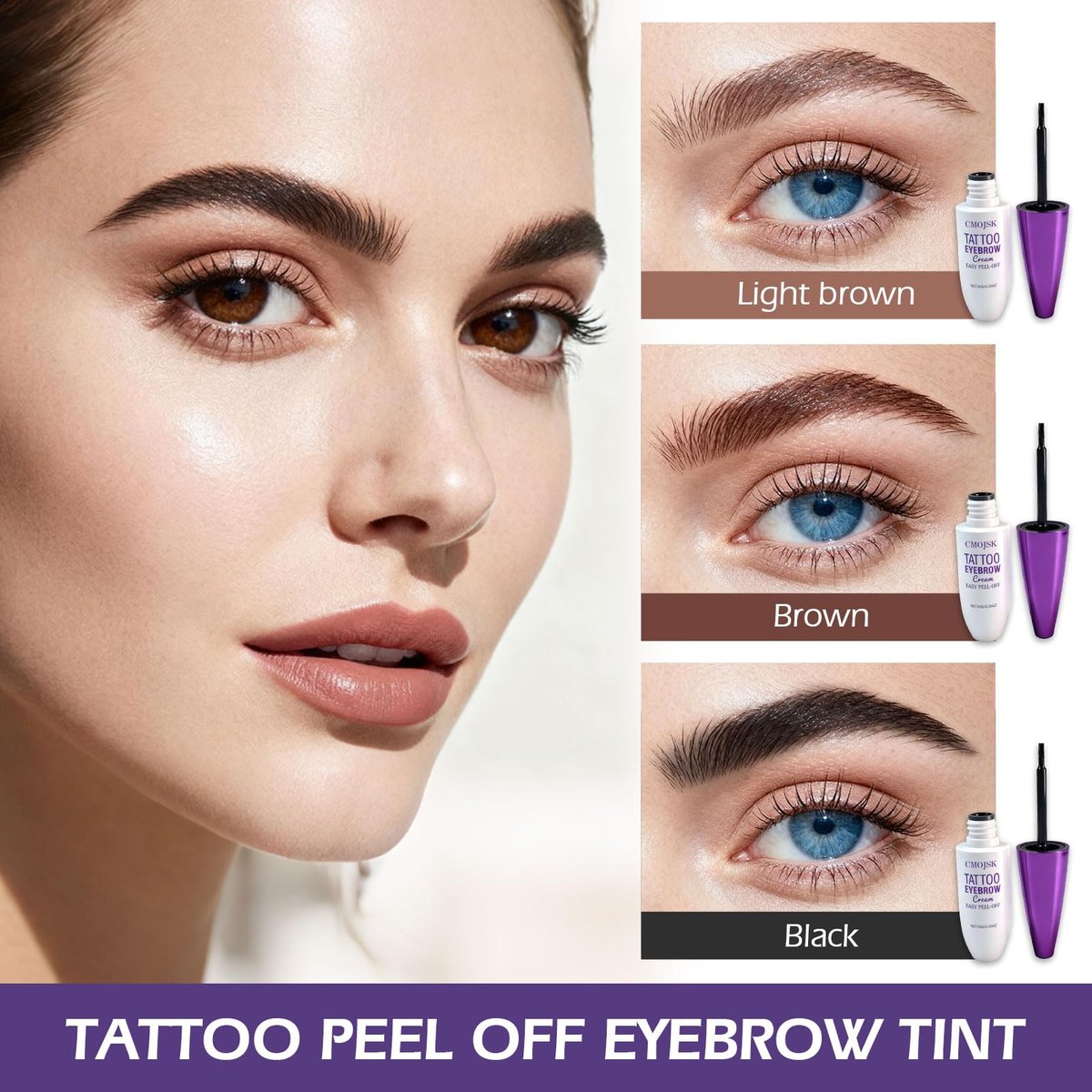 CMOJSK Tattoo Eyebrow Gel – Easy Peel Off, Semi-Permanent Eyebrow Tint for Natural-Looking, Waterproof, Sweatproof Brows (Black, 2-Pack) - görsel 3