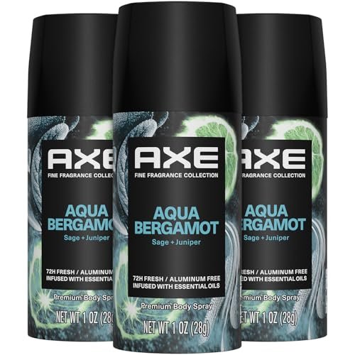 AXE Aluminum-Free Deodorant Travel Size Body Spray 3-Pack Aqua Bergamot 72 Hour Odor Protection Juniper + Sage 1 Oz Each Avelisse