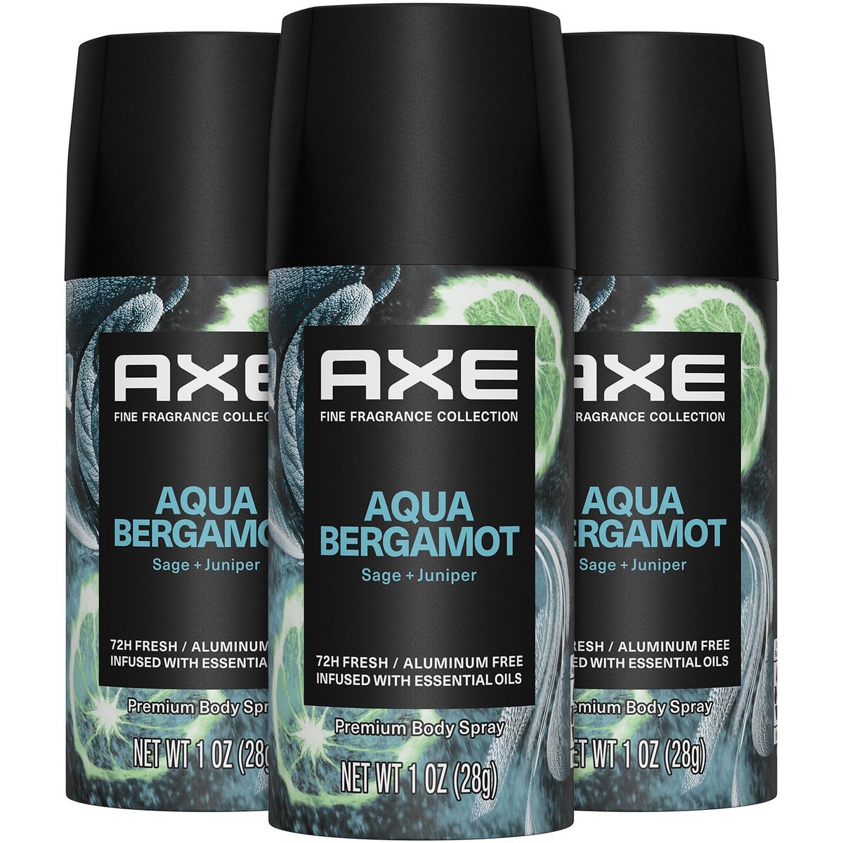 AXE Aluminum-Free Deodorant Travel Size Body Spray 3-Pack Aqua Bergamot 72 Hour Odor Protection Juniper + Sage 1 Oz Each Avelisse