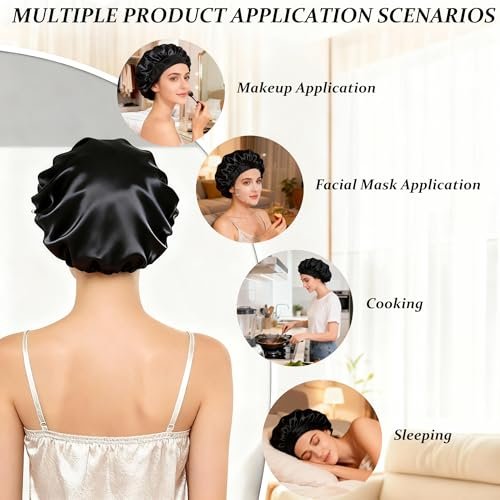 2026 Upgraded 2-in-1 Silk Press Wrap Cap Bonnet Reversible, Double Layered Satin Bonnet with Adjustable Tie, Sleeping Hair Wrap for Curly, Natural and Long Braided Hair - görsel 8