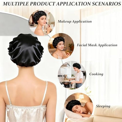 2026 Upgraded 2-in-1 Silk Press Wrap Cap Bonnet Reversible, Double Layered Satin Bonnet with Adjustable Tie, Sleeping Hair Wrap for Curly, Natural and Long Braided Hair