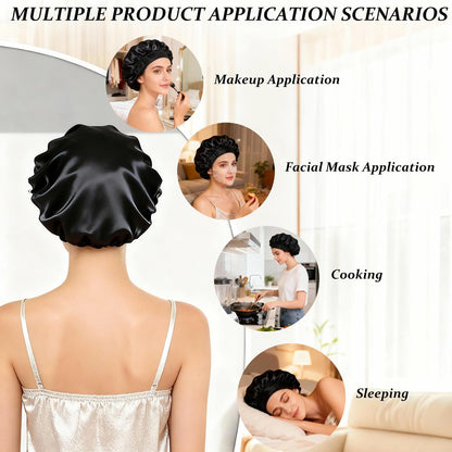 2026 Upgraded 2-in-1 Silk Press Wrap Cap Bonnet Reversible, Double Layered Satin Bonnet with Adjustable Tie, Sleeping Hair Wrap for Curly, Natural and Long Braided Hair