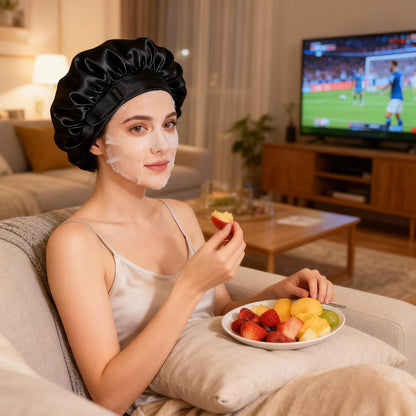 2026 Upgraded 2-in-1 Silk Press Wrap Cap Bonnet Reversible, Double Layered Satin Bonnet with Adjustable Tie, Sleeping Hair Wrap for Curly, Natural and Long Braided Hair