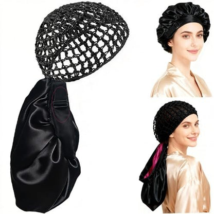 2026 Upgraded 2-in-1 Silk Press Wrap Cap Bonnet Reversible, Double Layered Satin Bonnet with Adjustable Tie, Sleeping Hair Wrap for Curly, Natural and Long Braided Hair