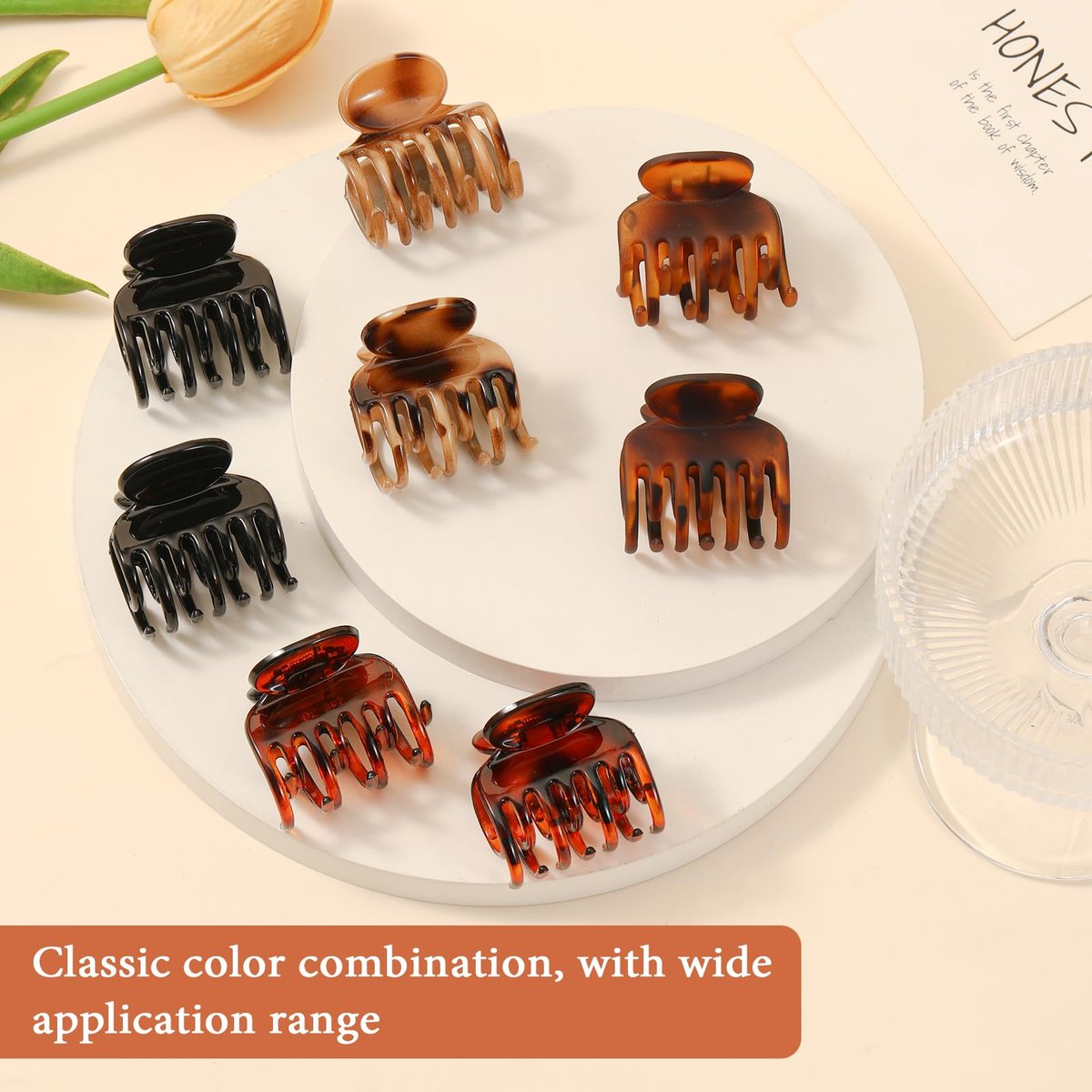 Auseibeely 8 Pcs 1.6" Small Claw Clips for Women Girls - Double Row Teeth Hair Clip for Thin/Fine/Medium Hair, Tortoise Shell & Black Non-Slip Jaw Clips Cute Accessories for Half Up Half Down - görsel 11