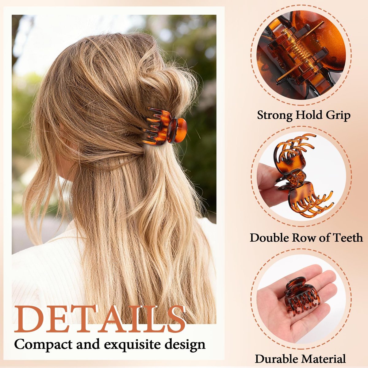 Auseibeely 8 Pcs 1.6" Small Claw Clips for Women Girls - Double Row Teeth Hair Clip for Thin/Fine/Medium Hair, Tortoise Shell & Black Non-Slip Jaw Clips Cute Accessories for Half Up Half Down - görsel 7