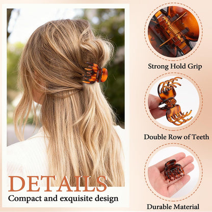 Auseibeely 8 Pcs 1.6" Small Claw Clips for Women Girls - Double Row Teeth Hair Clip for Thin/Fine/Medium Hair, Tortoise Shell & Black Non-Slip Jaw Clips Cute Accessories for Half Up Half Down