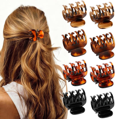 Auseibeely 8 Pcs 1.6" Small Claw Clips for Women Girls - Double Row Teeth Hair Clip for Thin/Fine/Medium Hair, Tortoise Shell & Black Non-Slip Jaw Clips Cute Accessories for Half Up Half Down