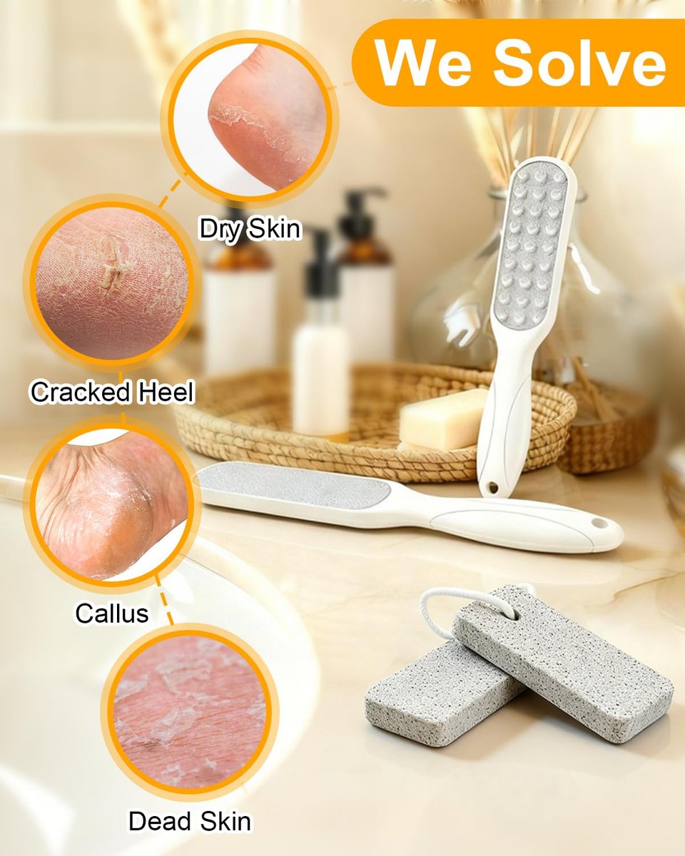 4-Piece Foot Callus Remover Set for Women – Pumice Stone Foot Scrubber for Smooth Cracked Heels & Dead Skin Care at Home - görsel 7