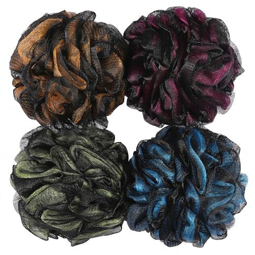 75g Large Loofah Bath Sponge Pouf - Exfoliating Body Scrubber Ball, Pack of 4 - Mixed Colors Avelisse