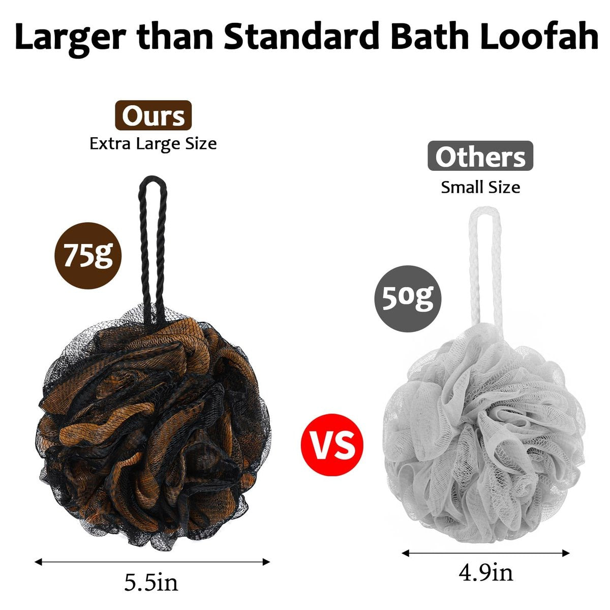 75g Large Loofah Bath Sponge Pouf - Exfoliating Body Scrubber Ball, Pack of 4 - Mixed Colors Avelisse
